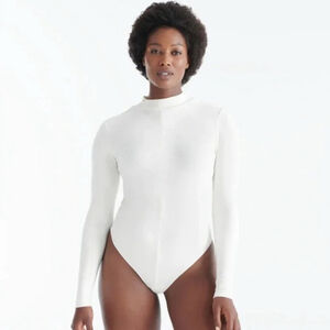 Knix X Birds Papaya mock neck cream thong bodysuit size XXL